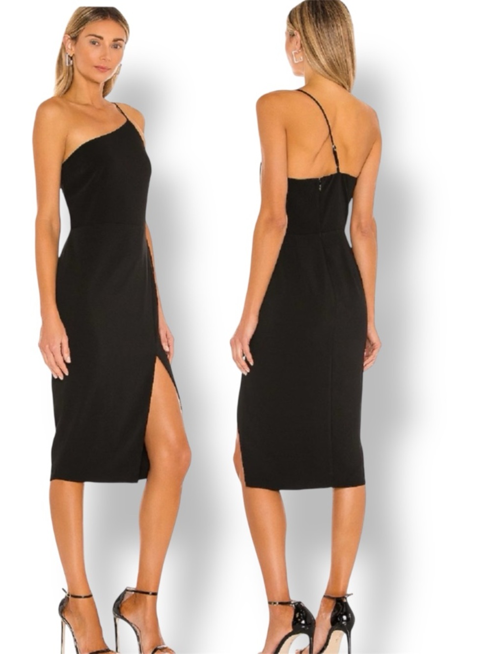 Lovers and Friends LAZO  One Shoulder Deep Slit Midi Dress in Black Size S